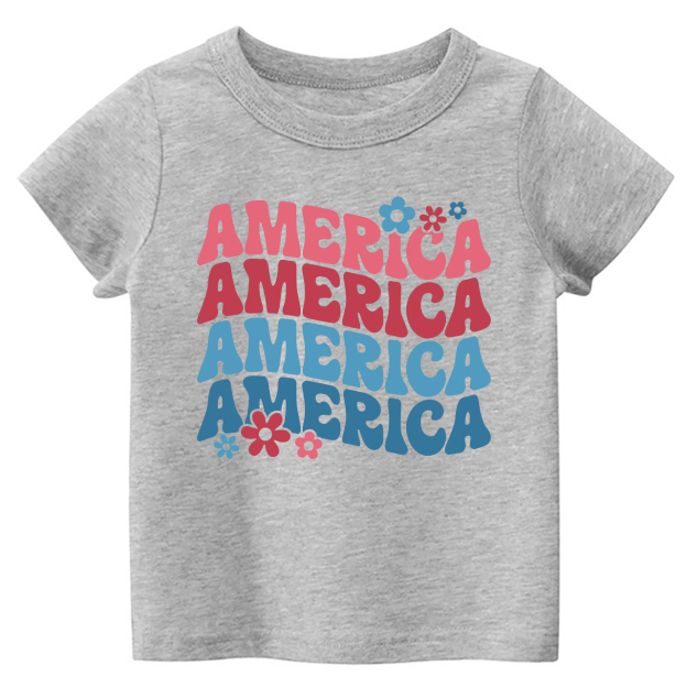 America Flower Independence Day Kids Shirt