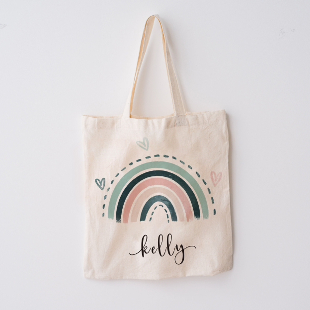 Personalized Pastel Kids Name School Tote Bag