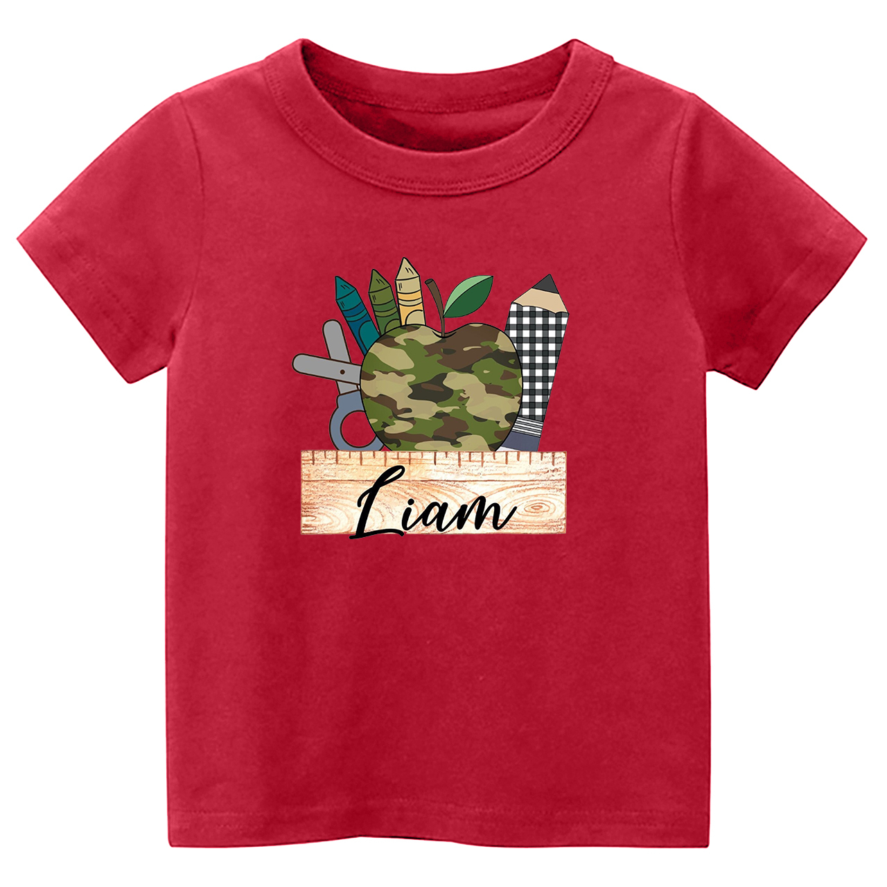 Personalized Camo Apple Plaid Pencil Tees