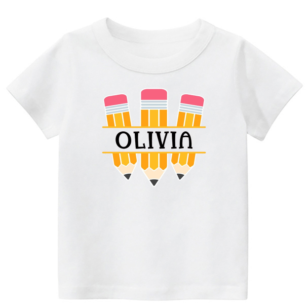 Personalized Name Three Pencil Back To School Kids Shirt