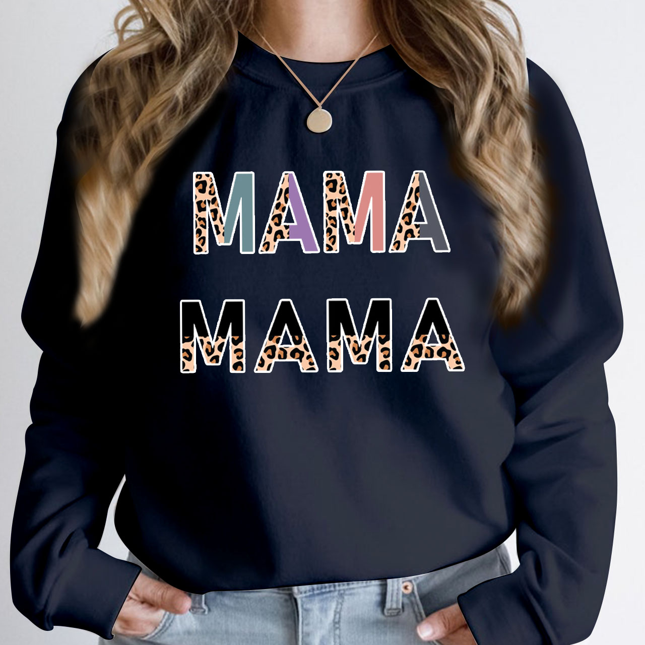 Mama Half Leopard Print Sweatshirt