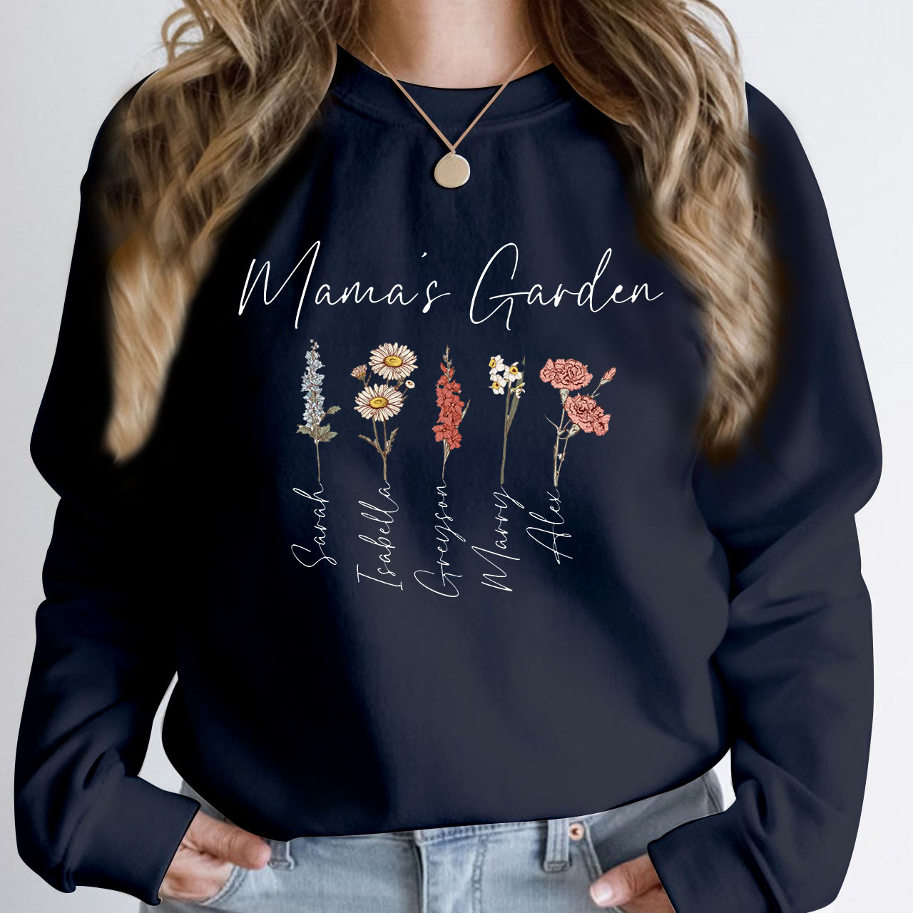 Mama's Garden With Kid's Name Sweatshirt For Mom 