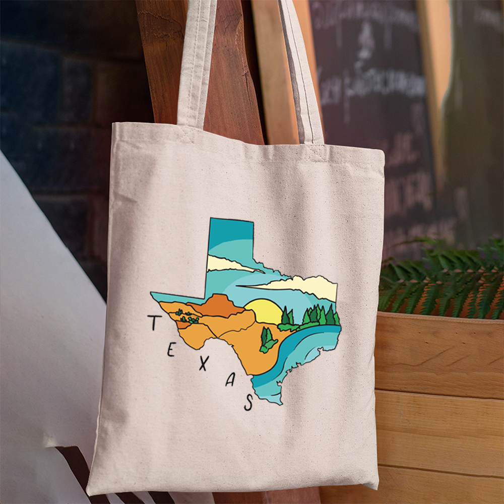 Texas State Landscape Map Tote Bag