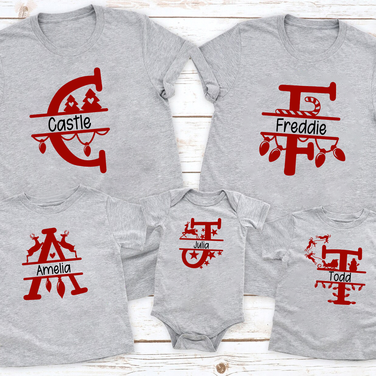 Personalized Red Letters Christmas Family Matching Shirt