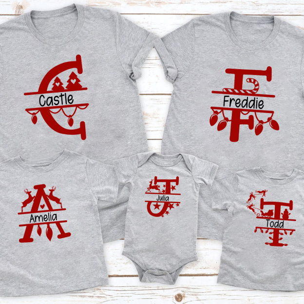 Personalized Red Letters Christmas Family Matching Shirt