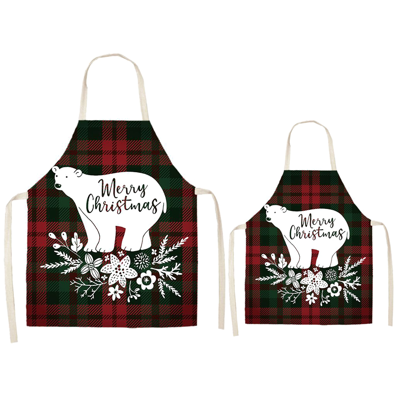 Flower And Bear Christmas Apron Sets For Adult&Kids