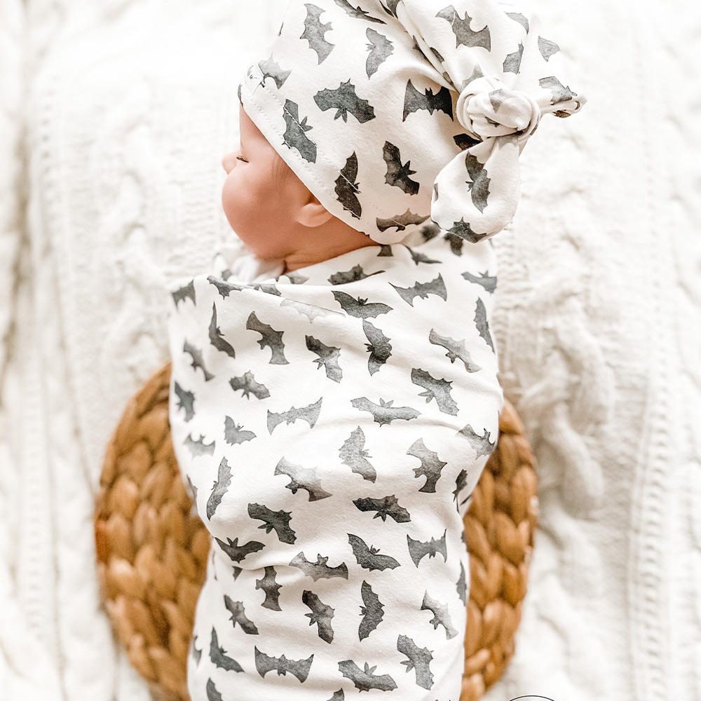 Watercolor Bat Swaddle Hat 2 Pcs Sets