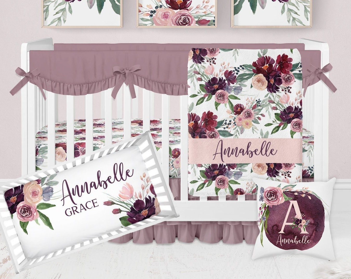Personalized Vintage Floral Baby Flannel Blanket