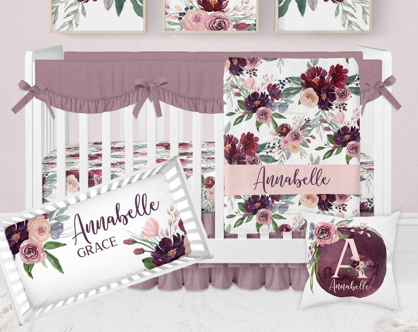 Personalized Vintage Floral Baby Flannel Blanket