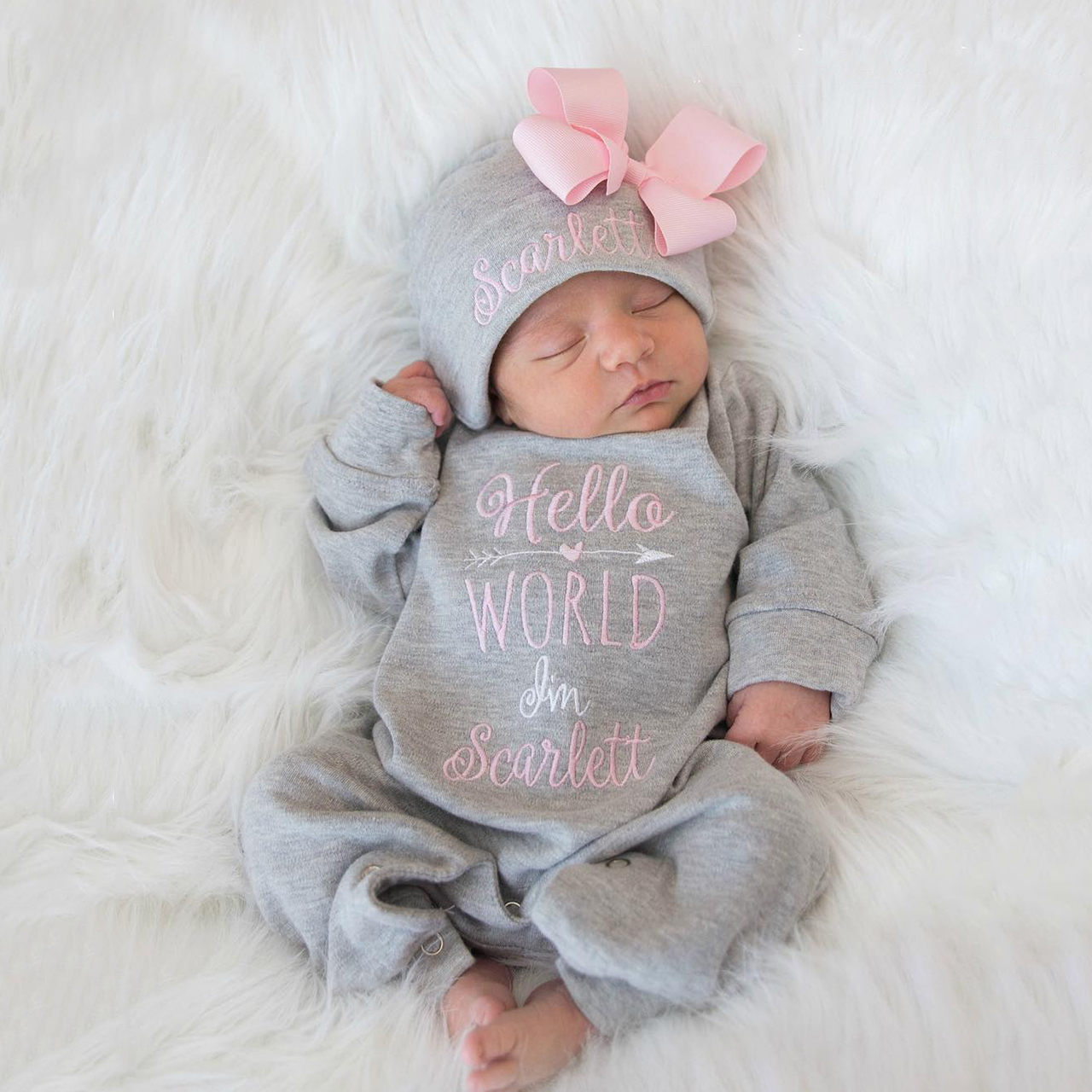 Personalized Baby Girl Bow-Knot Rompers (Hello World)