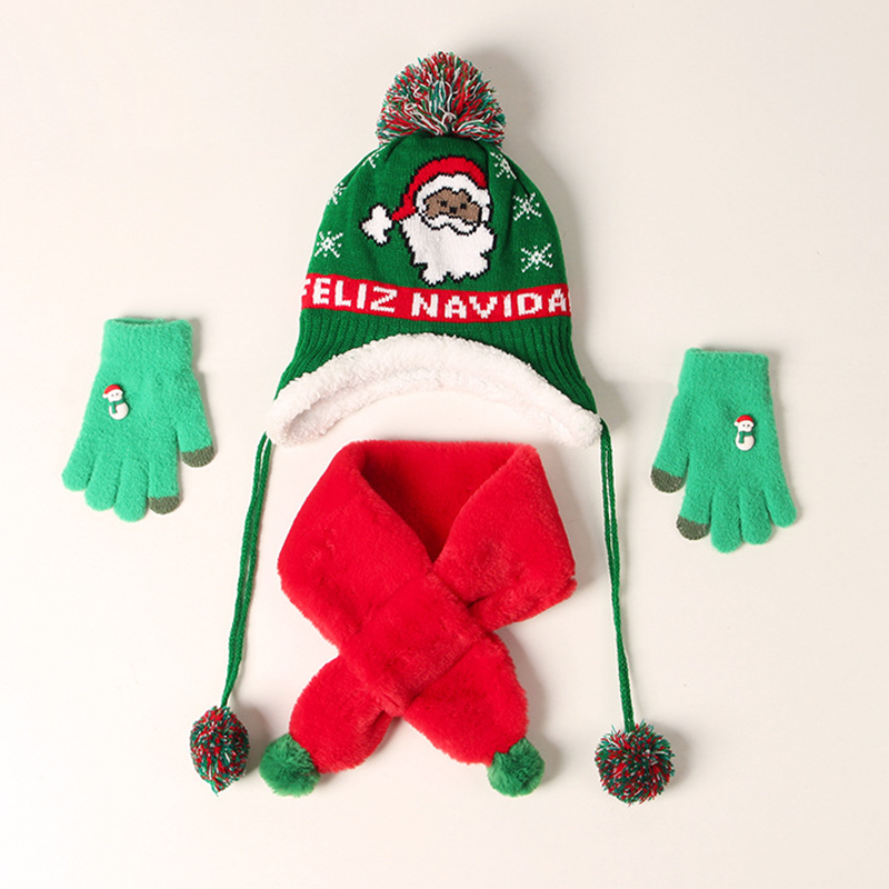 Knitted Woolen Christmas Warm Fleece Children's Hat Set