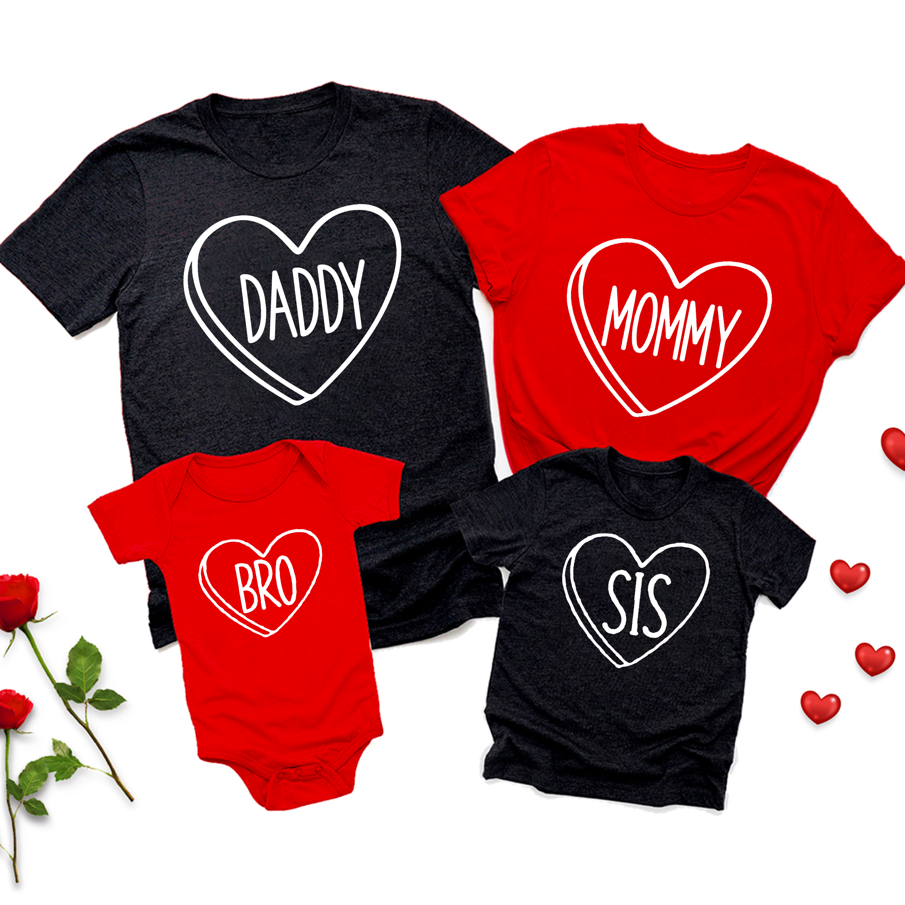 Heart Print Family Matching Matching Shirts For Couples For Dad