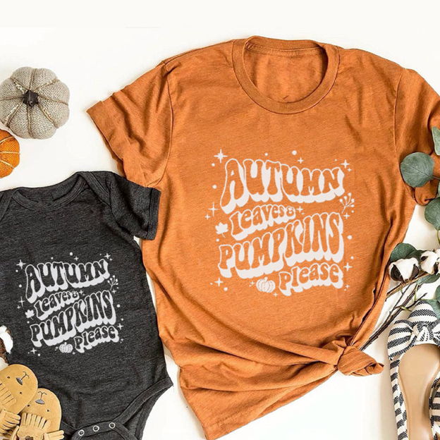 Autumn Leaves Pumpkin Please Family Matching Shirt 