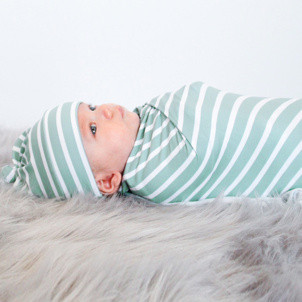 Green Stripe Swaddle & Headband Set SaleBeepumpkin™