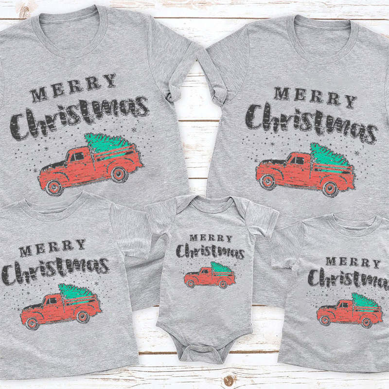 Red Tree Truck Christmas Family Shirt
