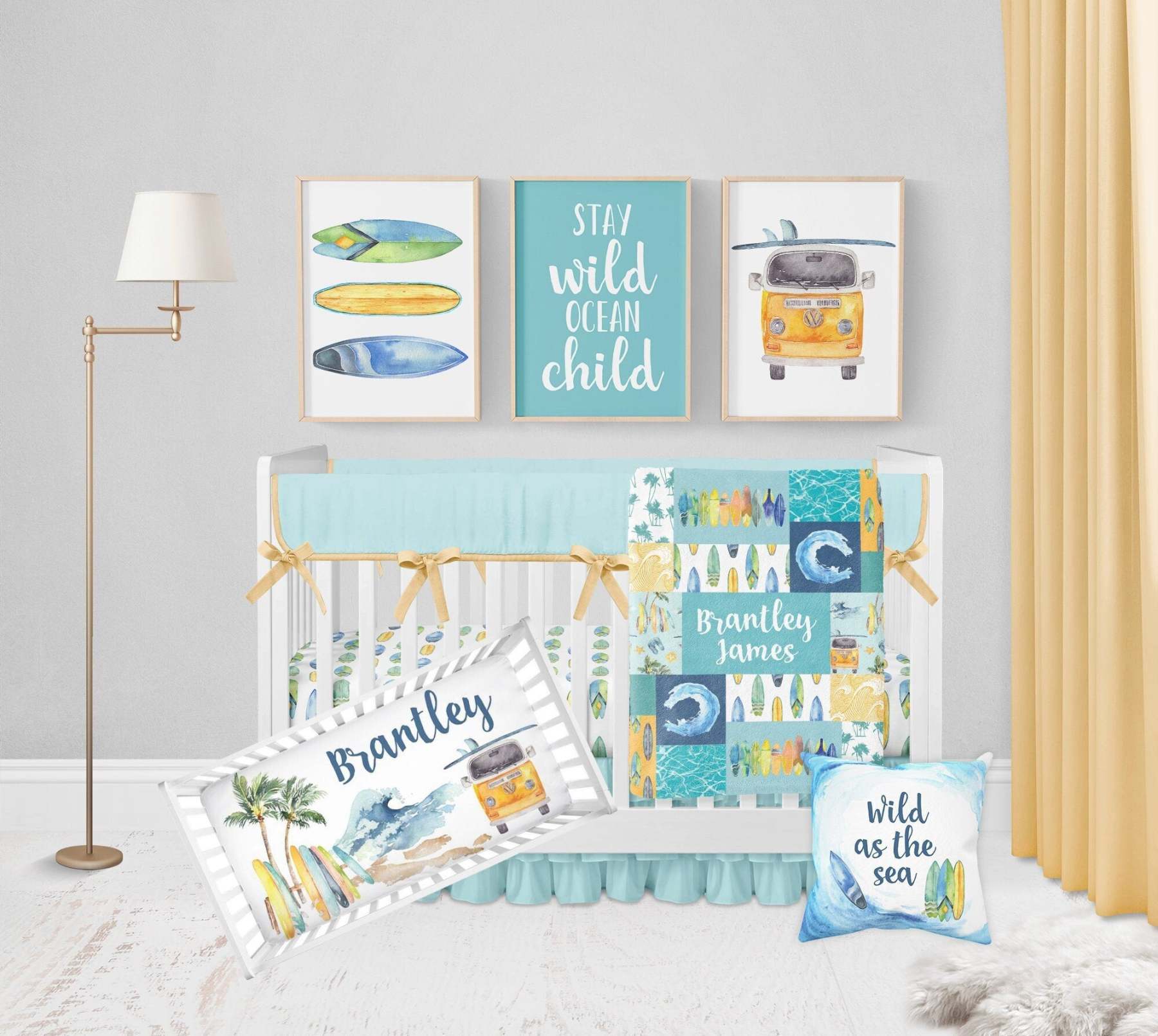 Personalized Surfing Beach Baby Flannel Blanket