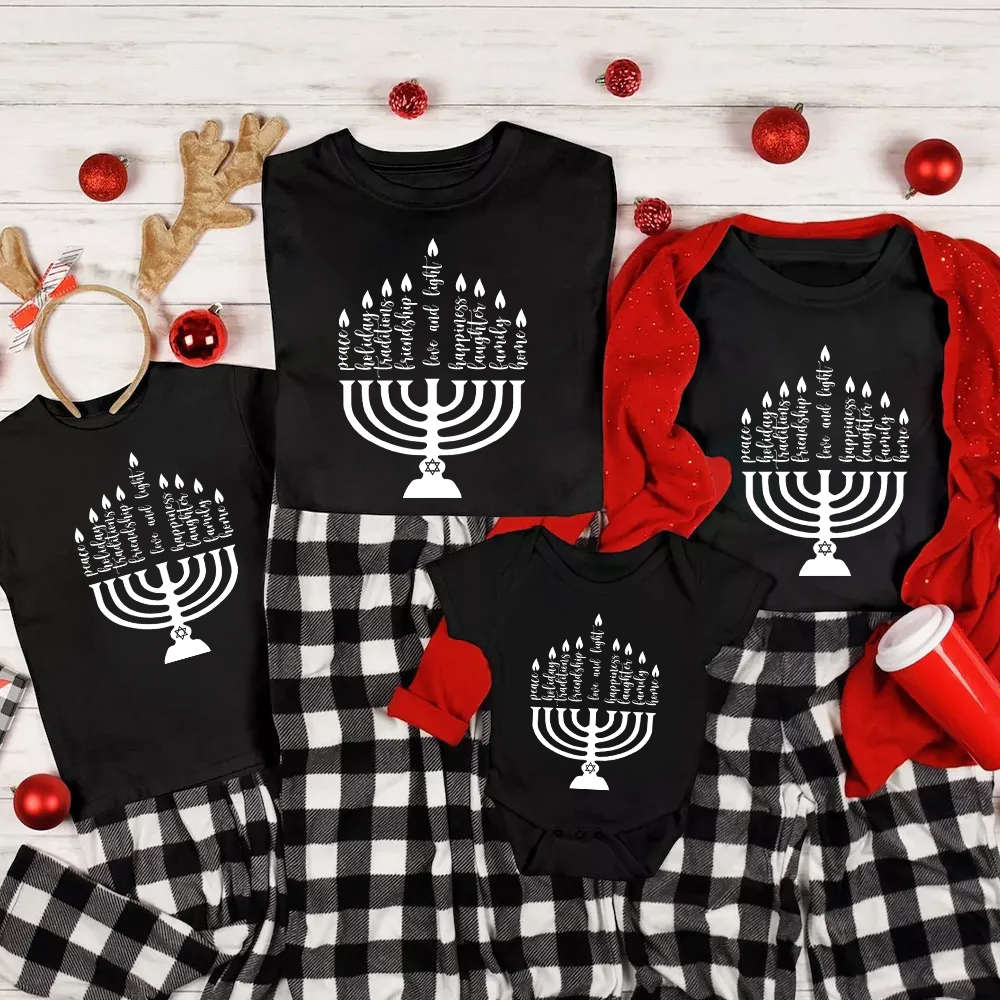 Word Candles Hanukkah Family Matching Shirt