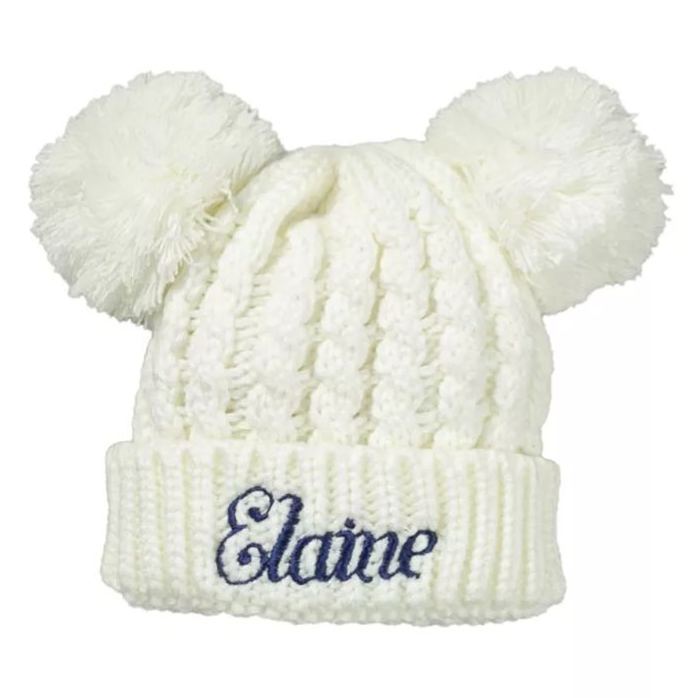 0-6T Double Pom Pom Beanies/hat Personalized (Knit)