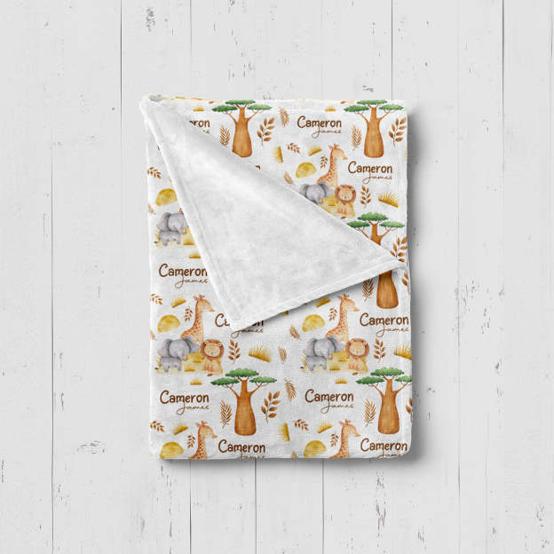 Personalized Giraffe Lion Elephant Baby Flannel Blanket