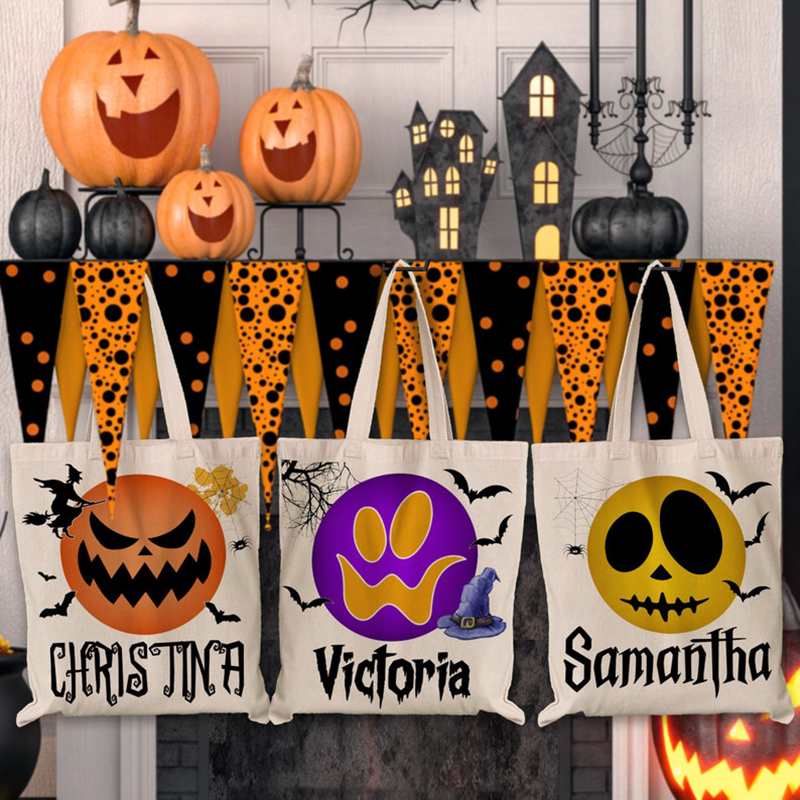 Personalized Halloween Tote Bags Customized Scary Face