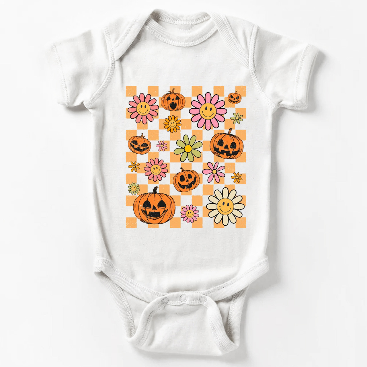 Retro Halloween Pumpkins Natural Baby Bodysuit