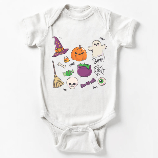 Pumpkin Witch Ghost Skull Baby Bodysuit