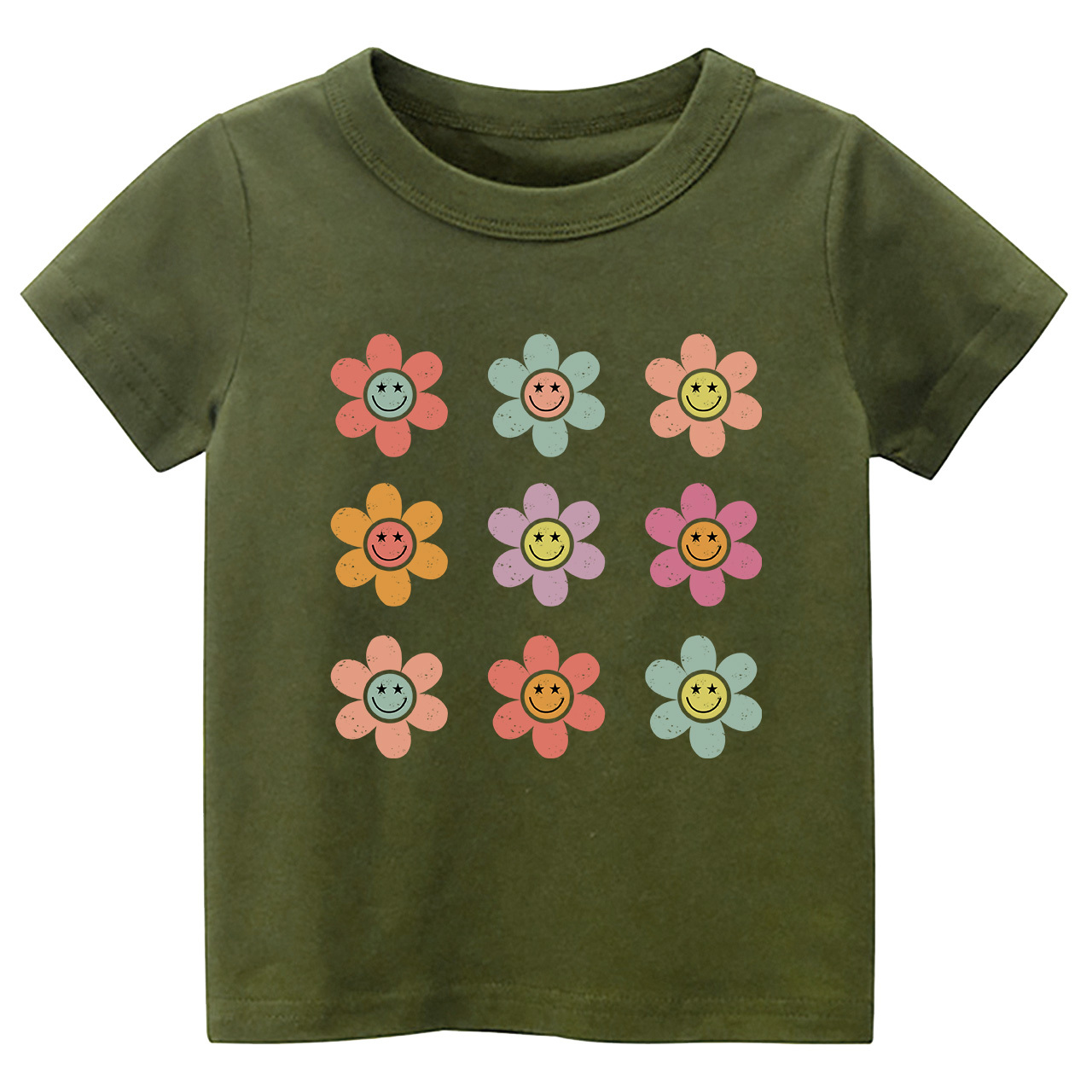 Happy Face Flowers Summer Kids T-Shirts