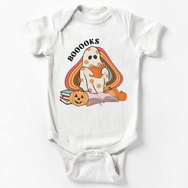Retro Books Ghost Halloween Baby Bodysuit