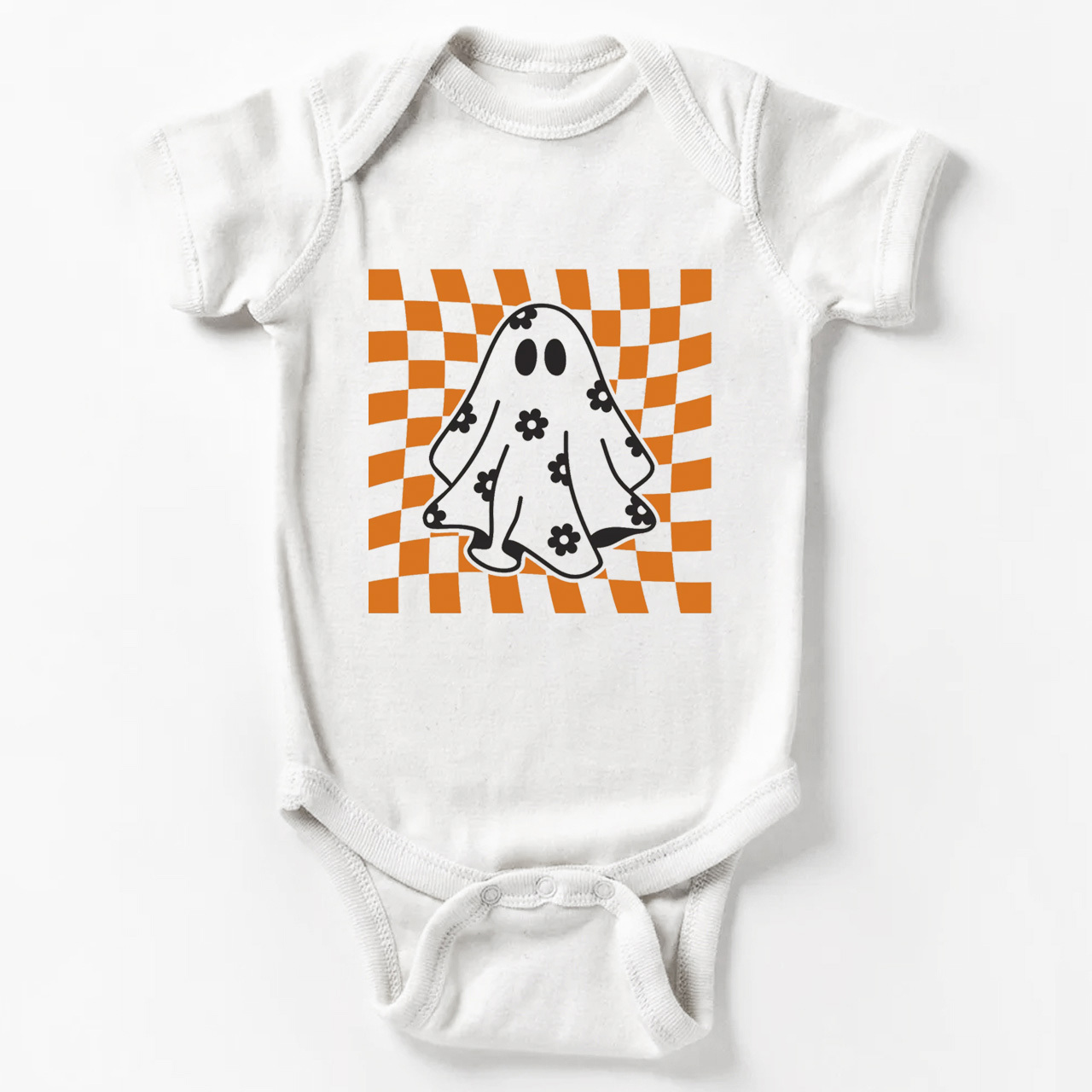 Checkered Floral Daisy Ghost Baby Bodysuit
