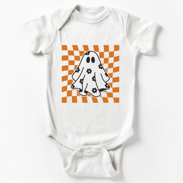 Checkered Floral Daisy Ghost Baby Bodysuit