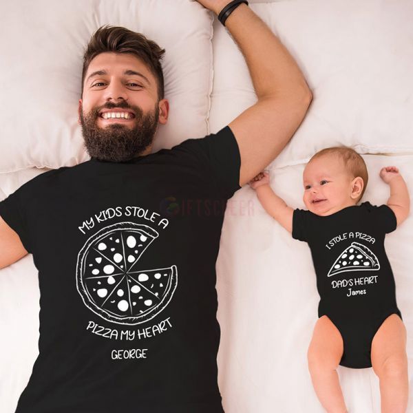 Matching First Father's Day Bodysuit & Shirts (Pizza)