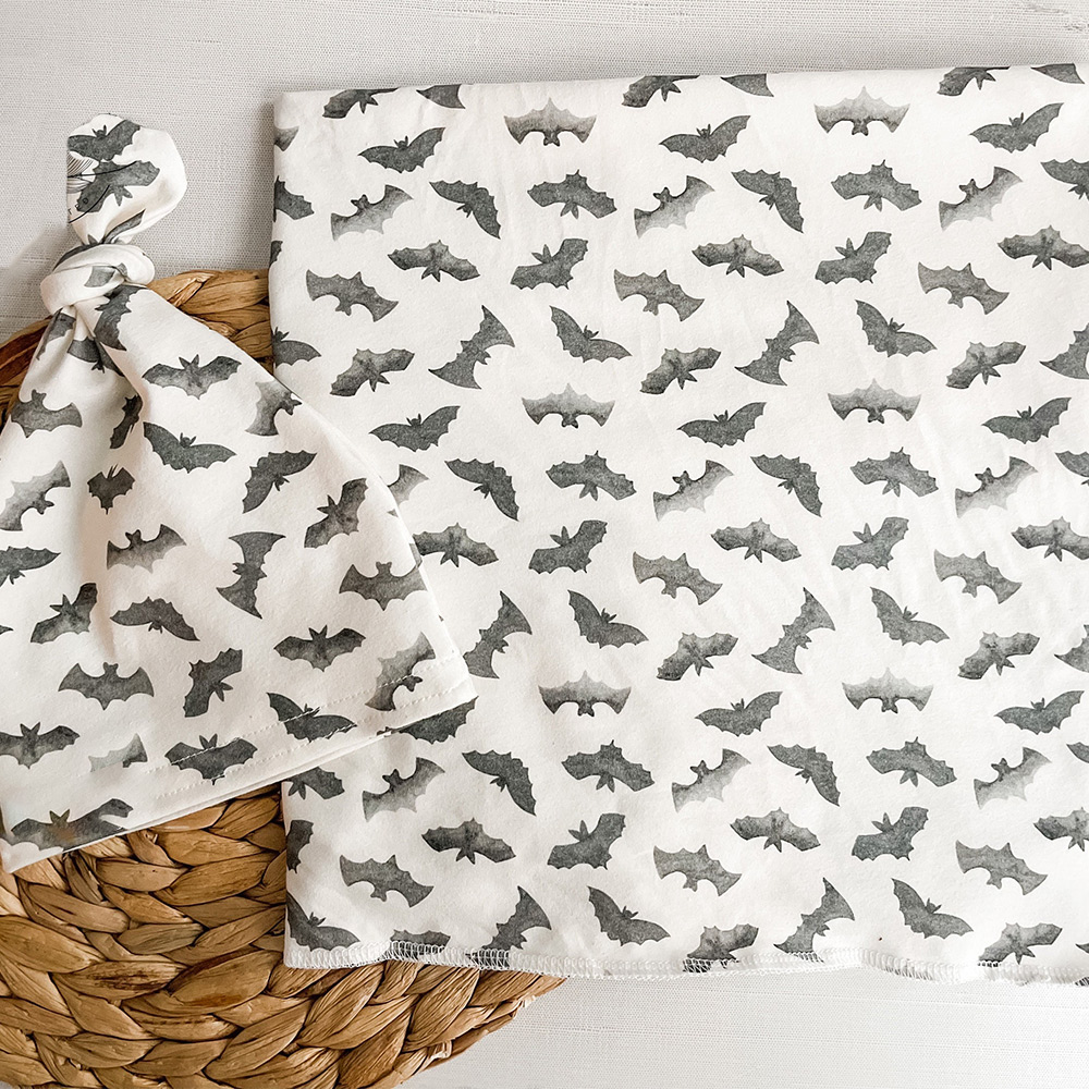 Watercolor Bat Swaddle Hat 2 Pcs Sets