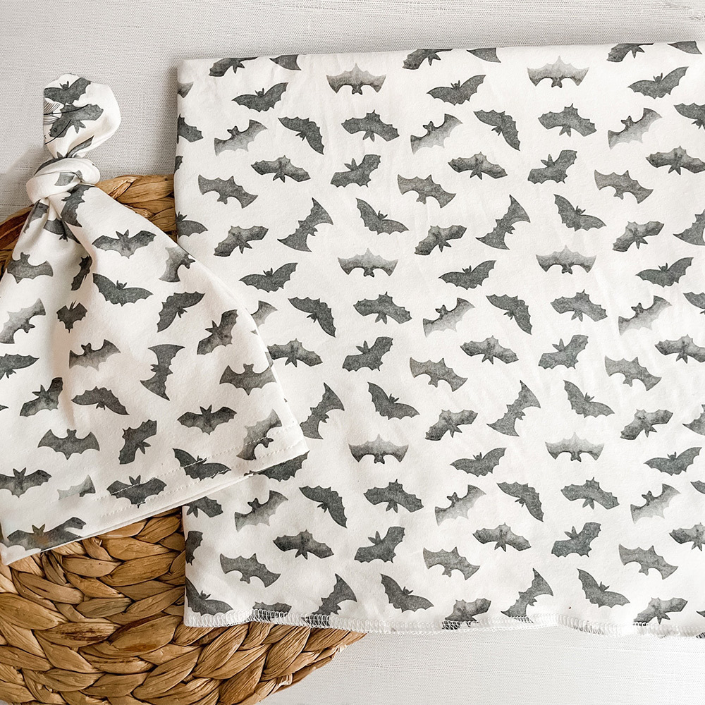 Watercolor Bat Swaddle Hat 2 Pcs Sets