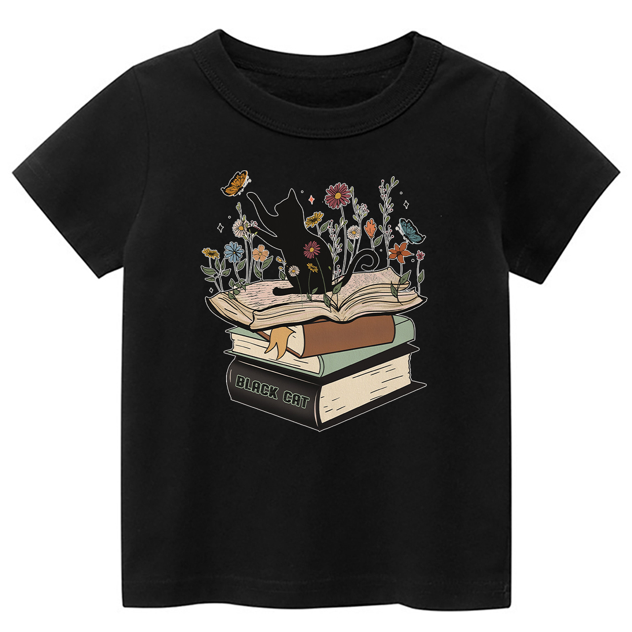 Halloween Playful Cat Flower Retro Kids Shirt 