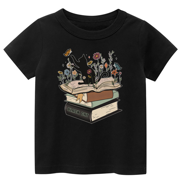 Halloween Playful Cat Flower Retro Kids Shirt 