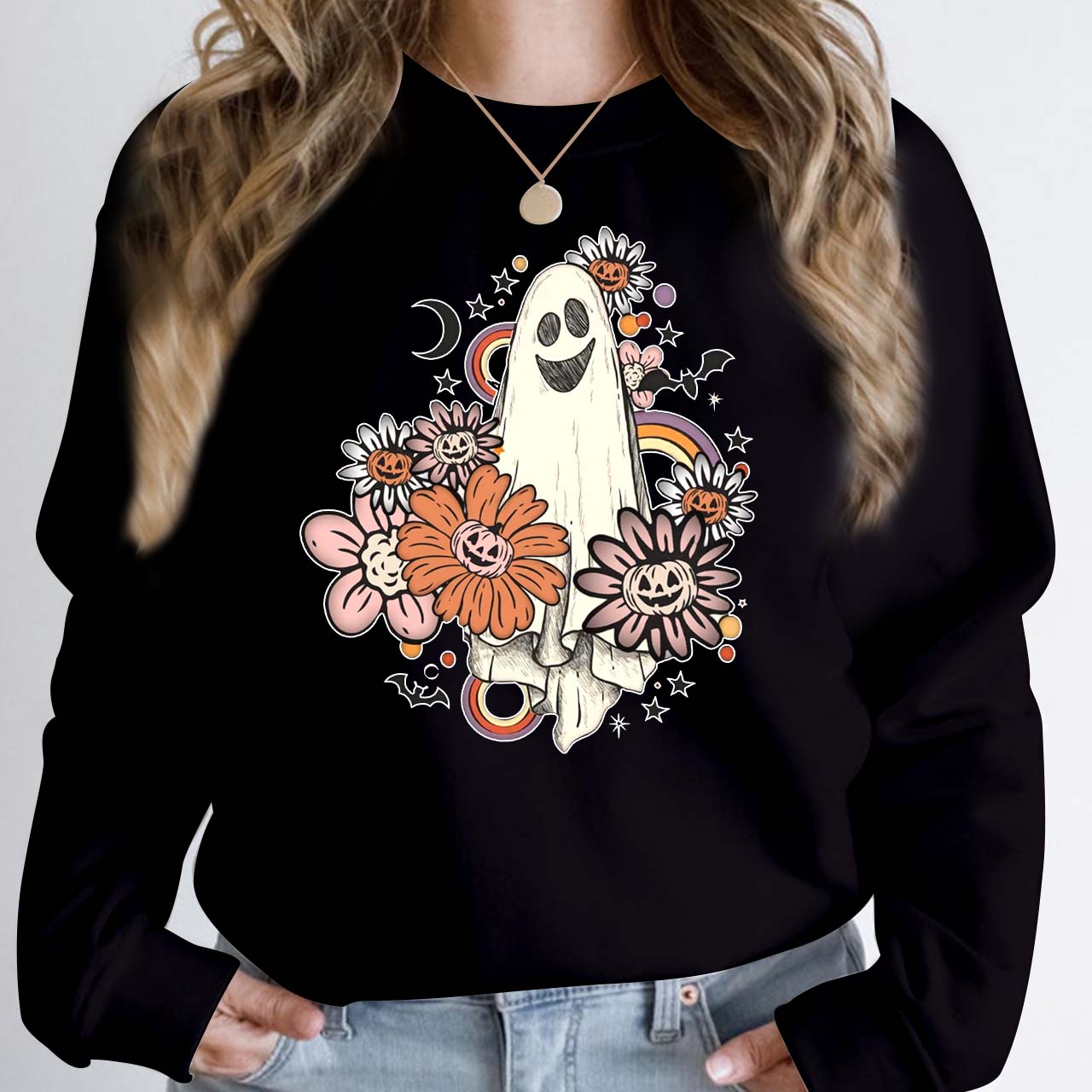 Vintage Floral Ghost Halloween Sweatshirt For Mama