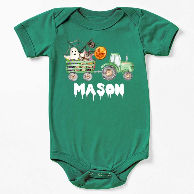 Custom Green Tractor Halloween Bodysuit For Baby