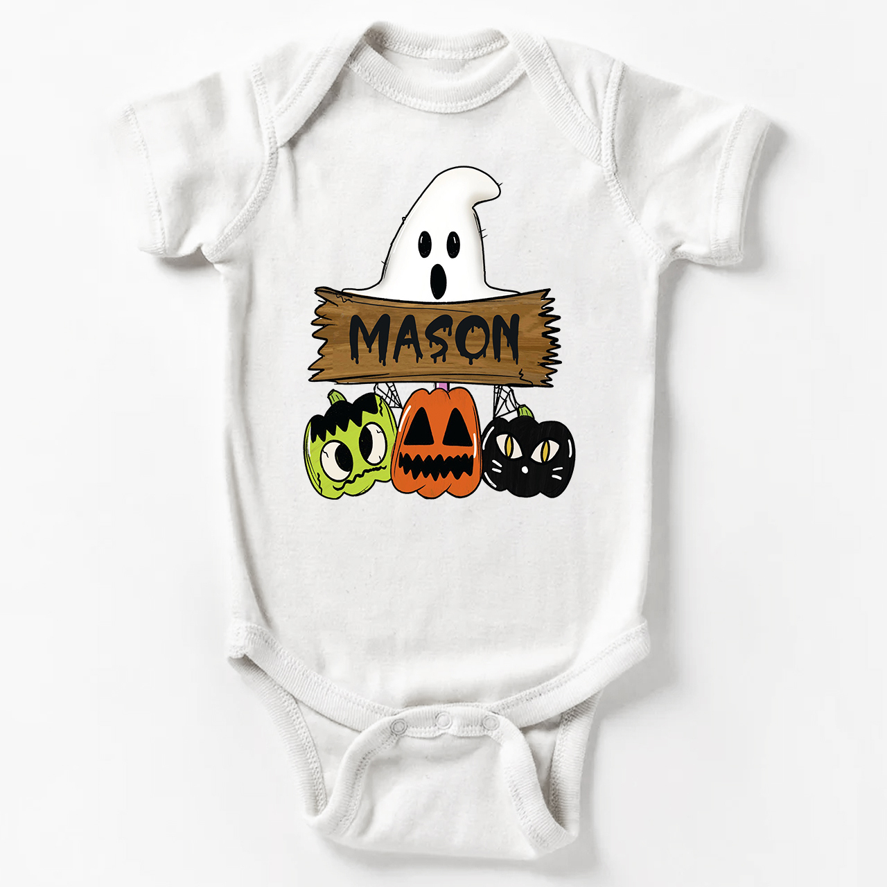 Custom Fall Halloween Pumpkin Cat Bodysuit For Baby