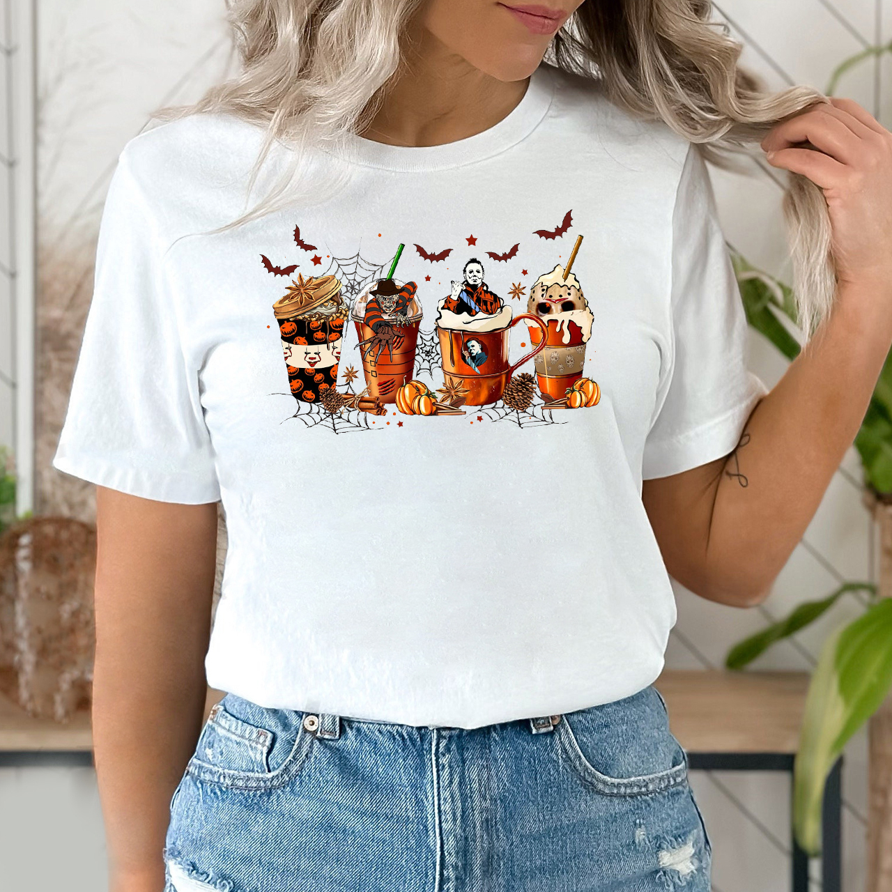 Skeleton Coffee Cups Halloween T-shirts