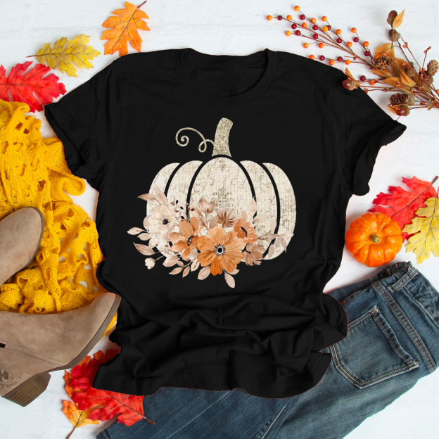Autumn Floral Fall Pumpkin Shirt