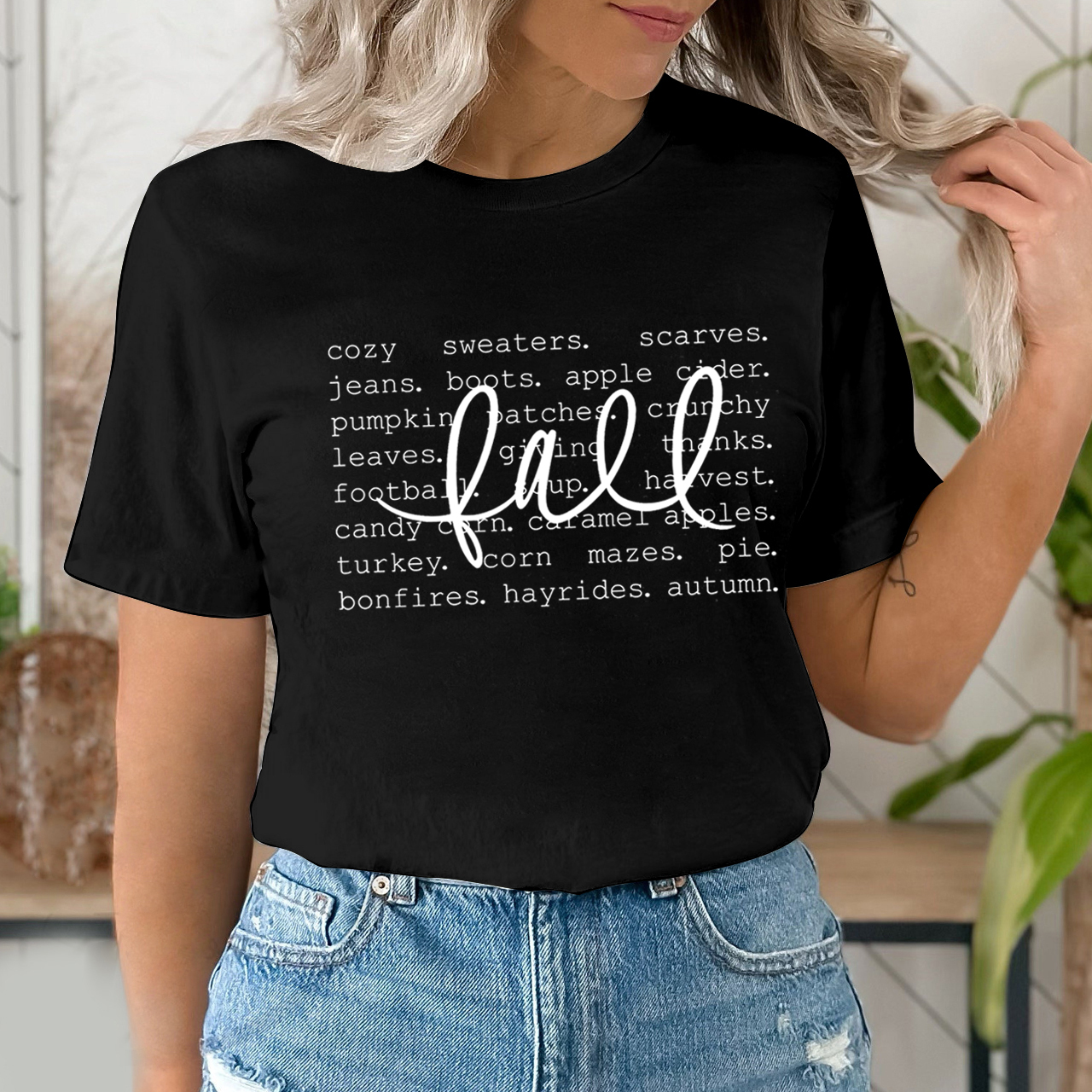 Cute Fall Graphic Words Shirts For Her