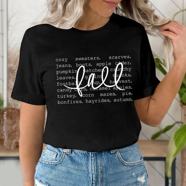 Cute Fall Graphic Words Shirts For Her