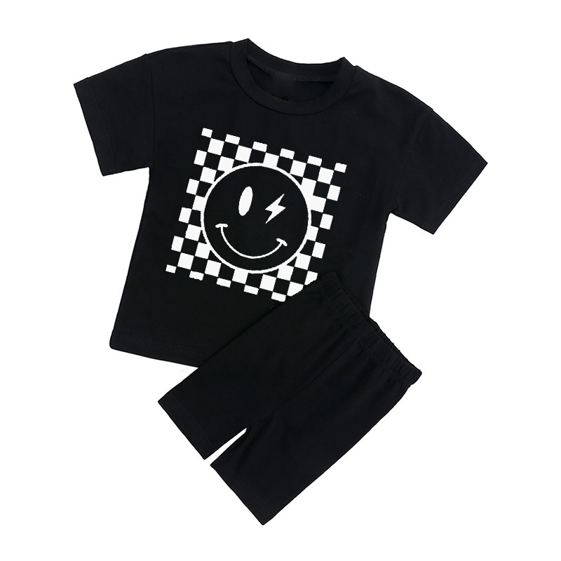 Retro Smile Face Toddler Peach Boho Biker Shorts&Tee