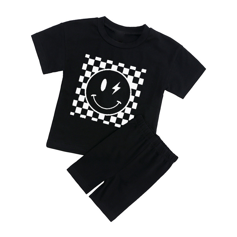 Retro Smile Face Toddler Peach Boho Biker Shorts&Tee