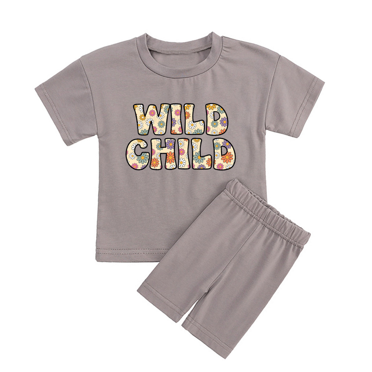 Wild Child Florals Kids Biker Shorts&Tee