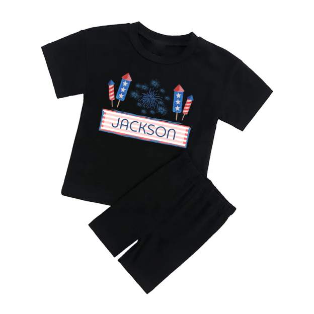 Independence Day Personalized Kids Biker Shorts&Tee