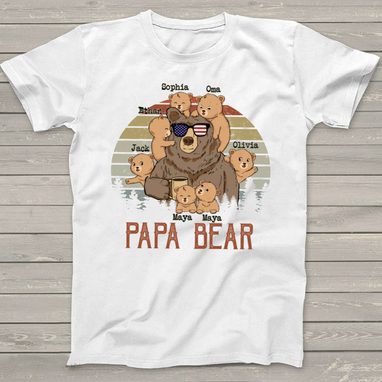 Personalized  Papa Bear And Kids Names T-Shirt 