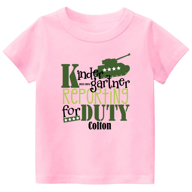 Personalized Kindergarten Reporting For Duty School Kids Shirts