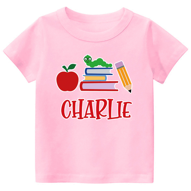 Personalized Apple Pencil Books School Kids Shirt
