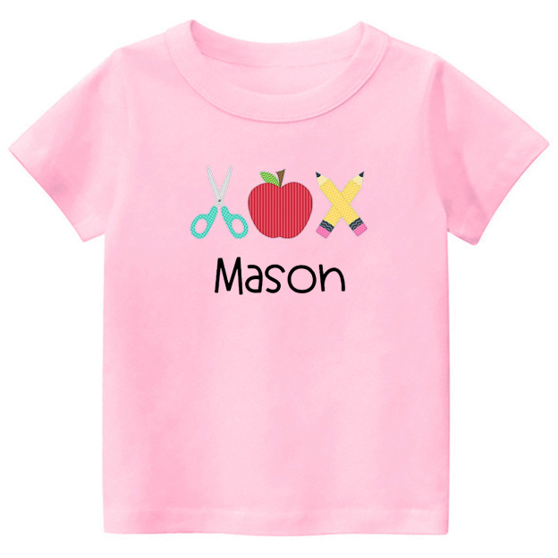Personalized Back To School Scissors Apple Pencil Kids Shirt